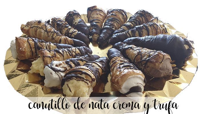 Canutillos filled with cream, pastry cream and truffle with thermomix