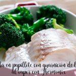 Dorada en papillote garnished with steamed broccoli with Thermomix
