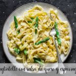 Tagliatelle with cheese sauce and asparagus with Thermomix