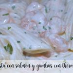Pasta with salmon and prawns with thermomix
