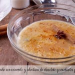 Rice pudding with caramel and chocolate coating and peanuts for Thermomix