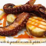 Octopus in paprika oil on a bed of potatoes with thermomix