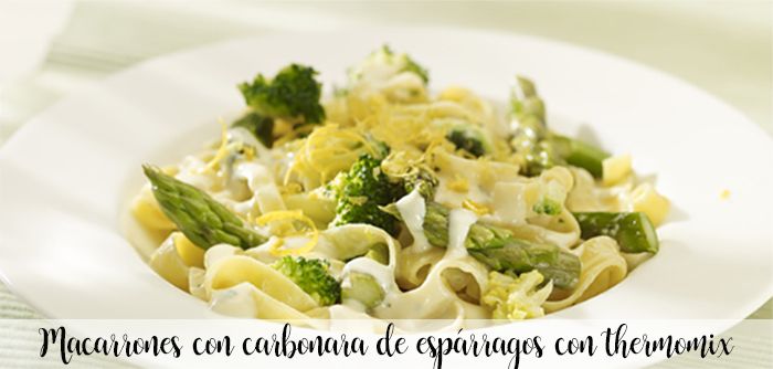 Macaroni with asparagus carbonara with thermomix