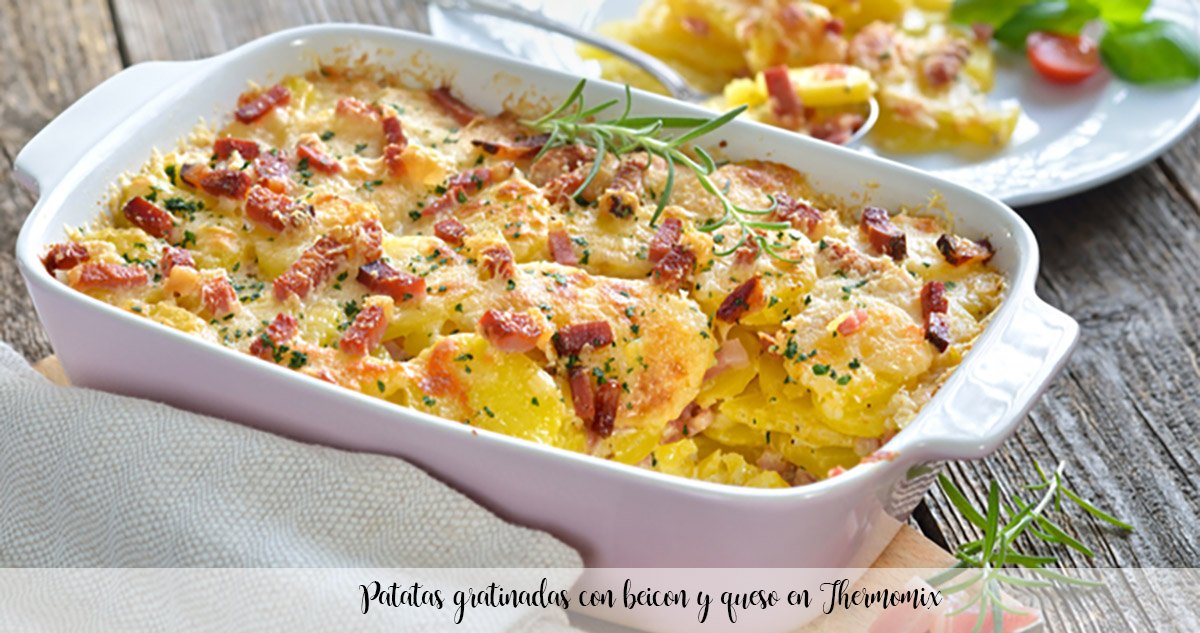 Potato gratin with bacon and cheese in Thermomix