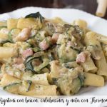Rigatoni with bacon, courgettes and cream with Thermomix