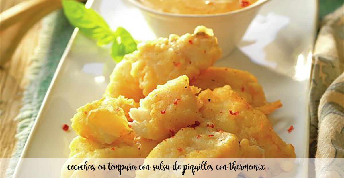 Cocochas in tempura with piquillo pepper sauce in Thermomix