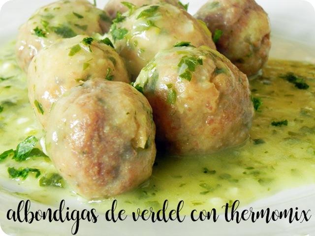 Verdel or mackerel meatballs in green sauce with thermomix