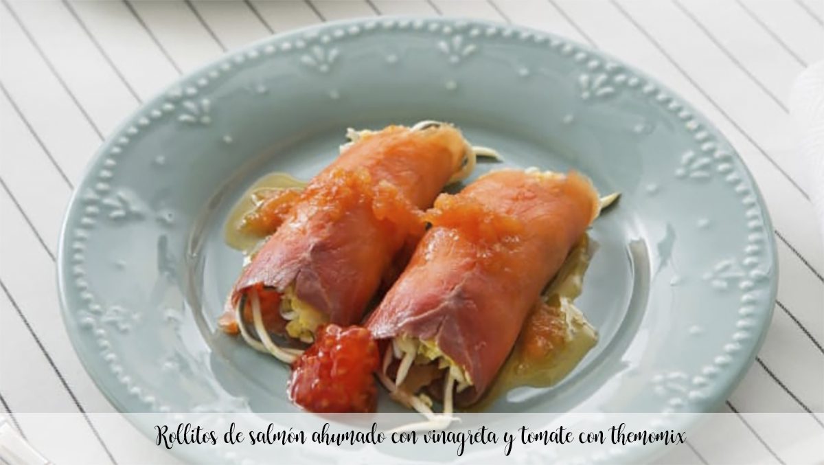 Smoked salmon rolls with vinaigrette and tomato with themomix