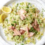 Farfalle with avocado and smoked trout with Thermomix