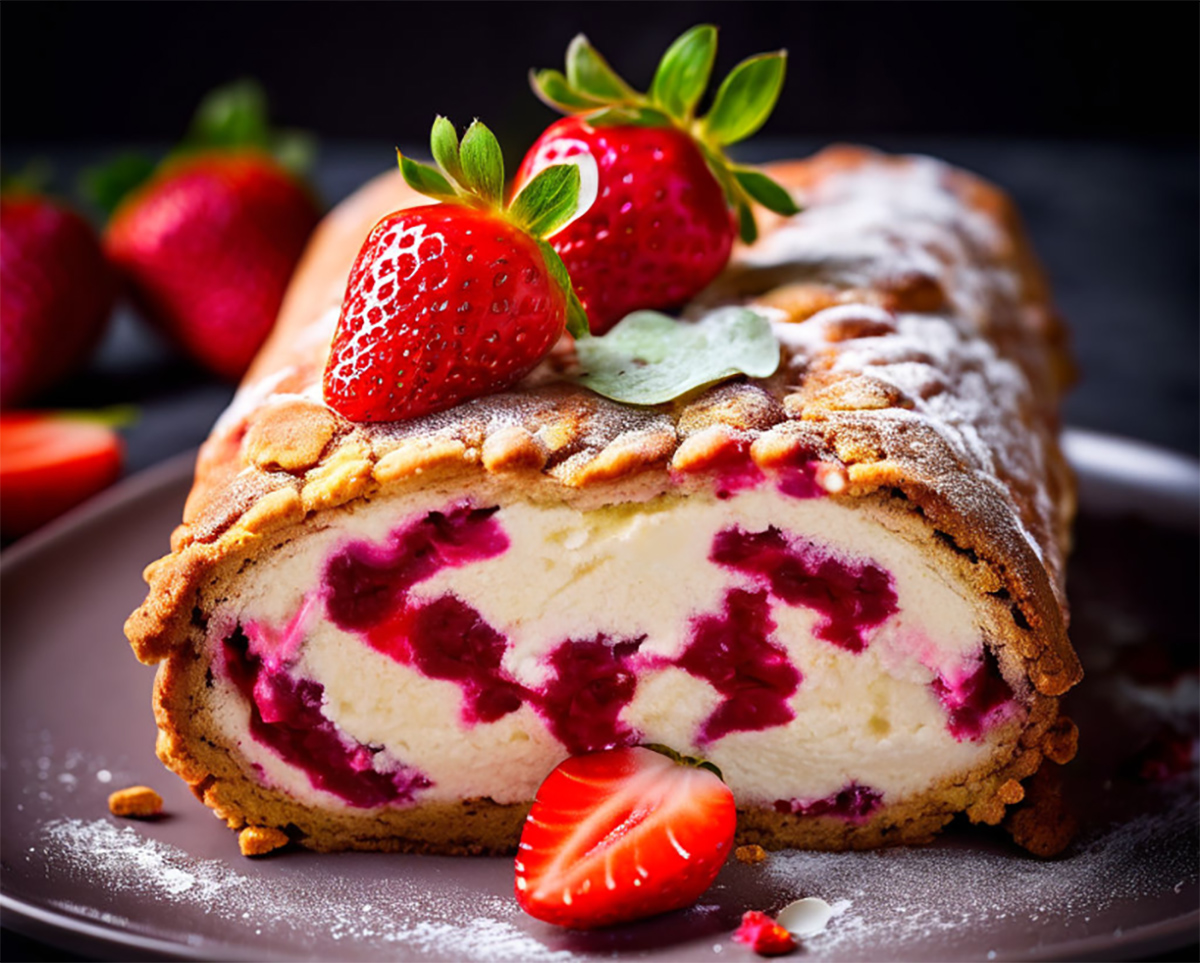 strawberry and cream Swiss roll