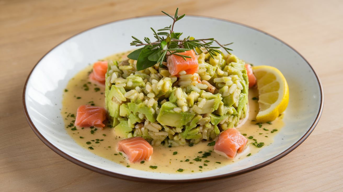 Salmon, avocado and rice salad with sauce with Thermomix