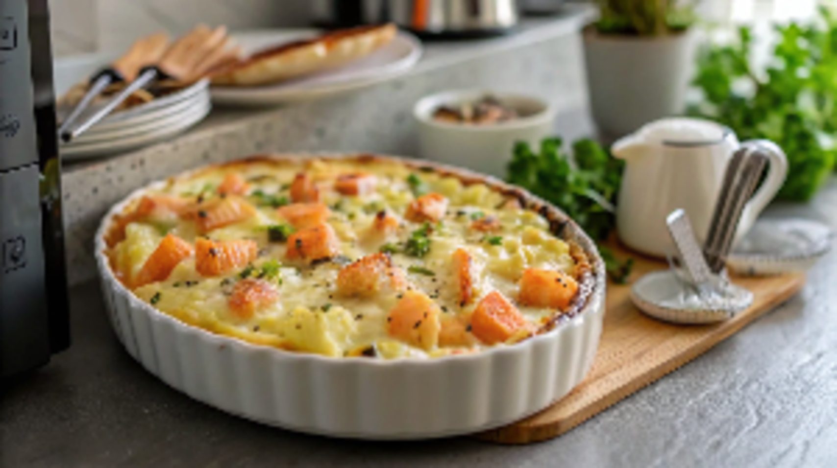 Potato casserole with salmon and avocado with air fryer -Airfryer