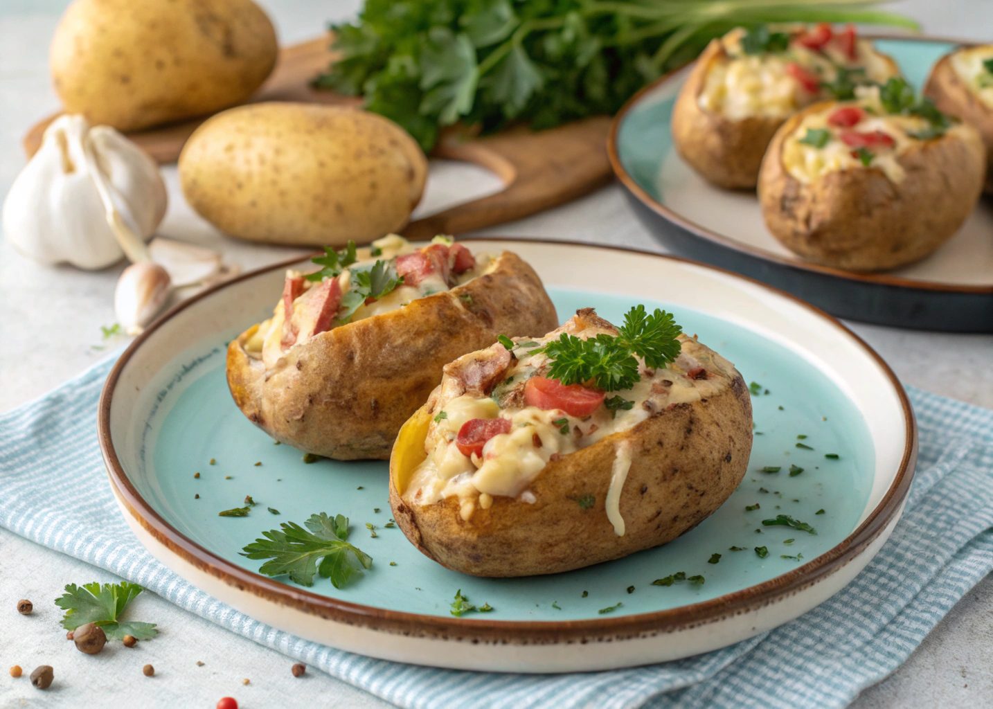 Baked potatoes with tuna and spicy cheese in air fryer - Airfryer