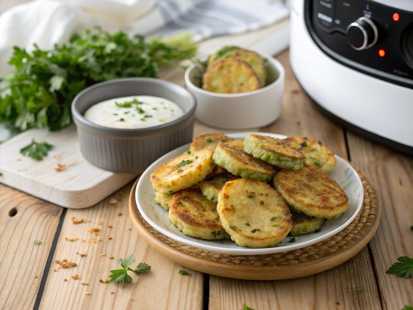 Calabacin battered with Parmesano in air frying
