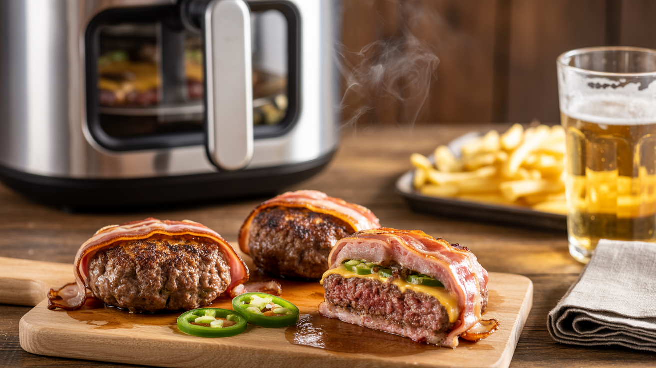 Homemade hamburgers wrapped in beicon with air fryer - Airfryer