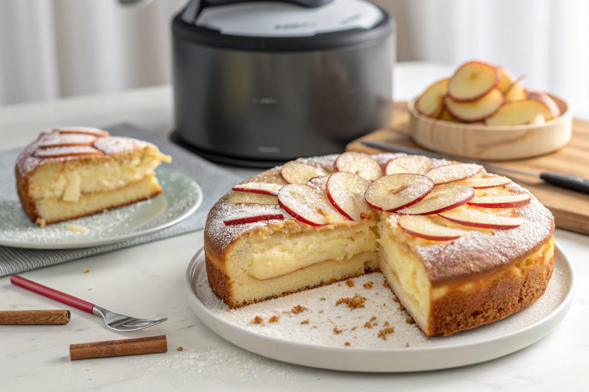 Apple cake filled with pastele cream in air frying - Air Fryer