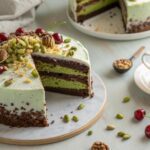 Coffee cake with pistachio and butter cream in air fryer