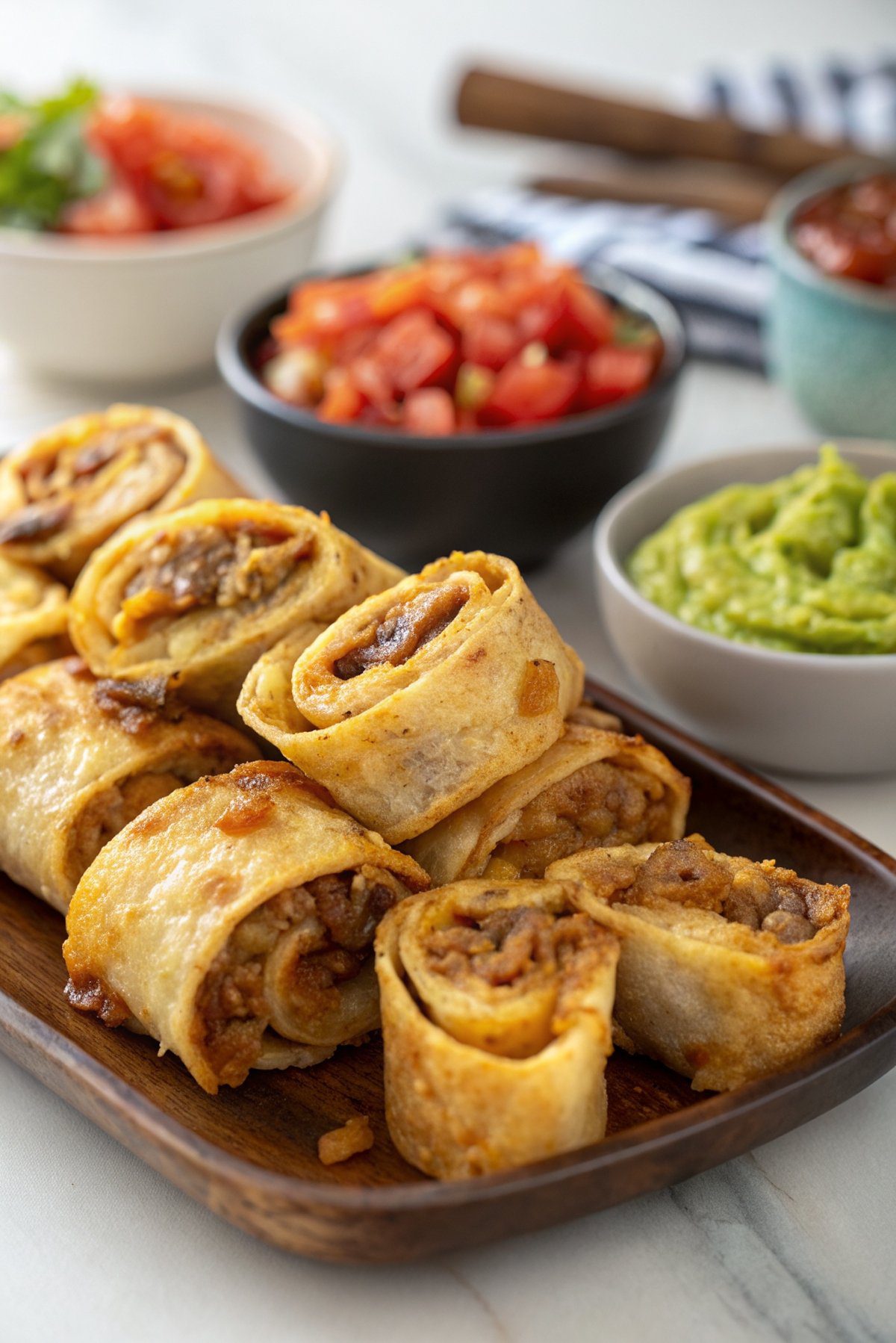 Rollitos of meat and cheese tacos in air frying