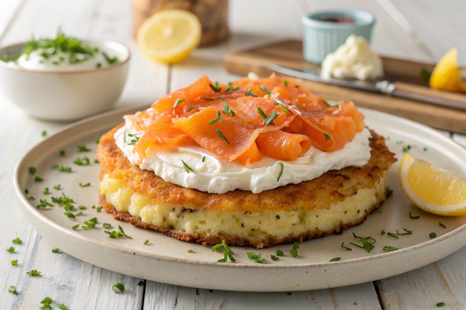 Rösti of potato in air fryer with cream cheese