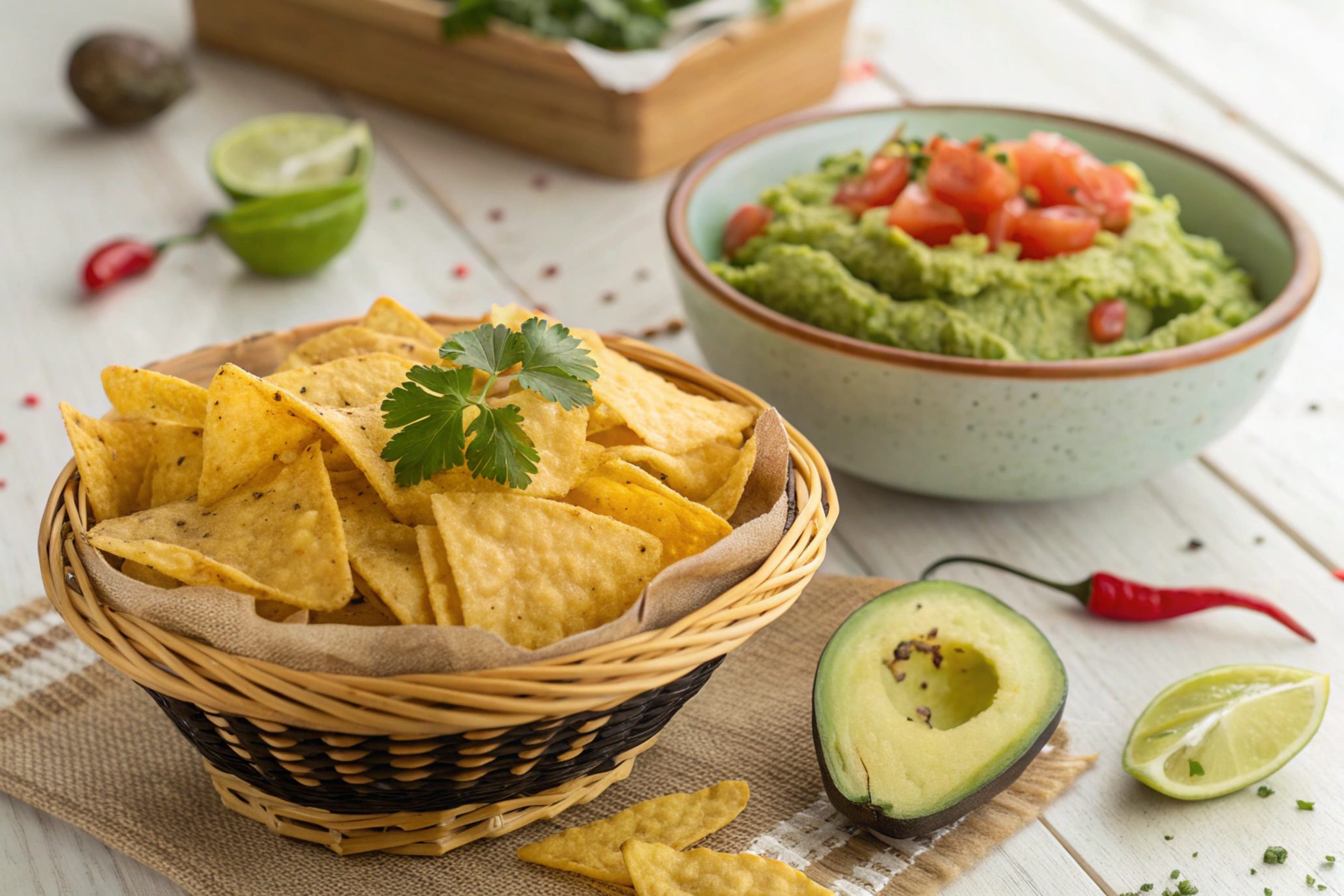 Crispy nachos with homemade guacamole in air fryer - Air Fryer