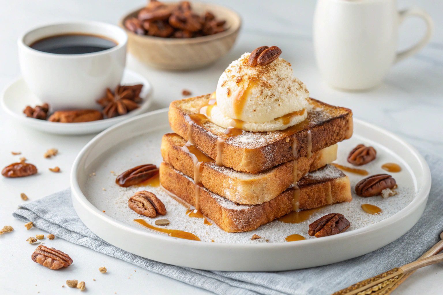 French toast with cinnamon and crispy nuts with air fryer