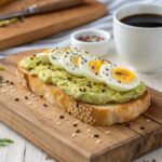 Avocado toast with hard eggs in air frying