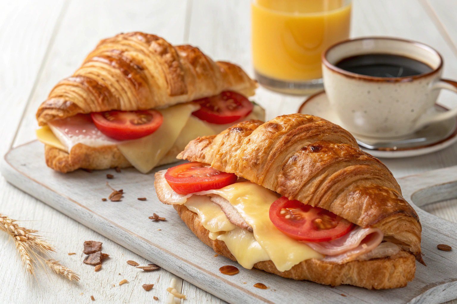 Croissant turkey, tomato and three cheese in air frying