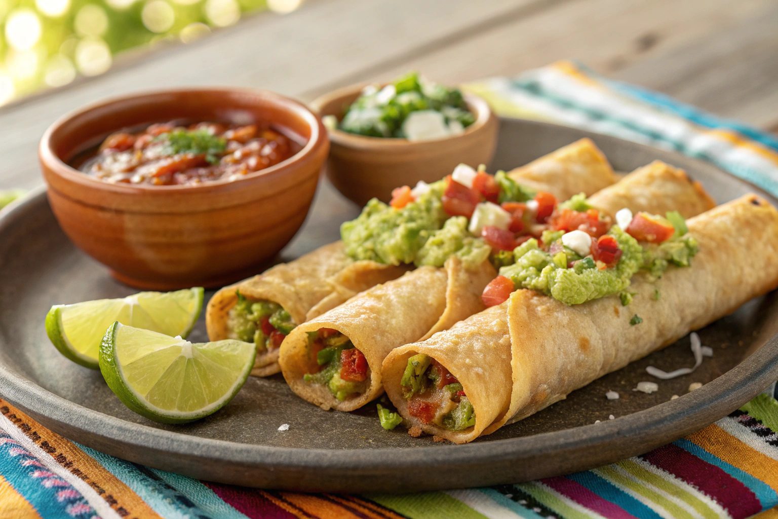 Mexican Chicken Flautas with Guacamole in Air Fryer