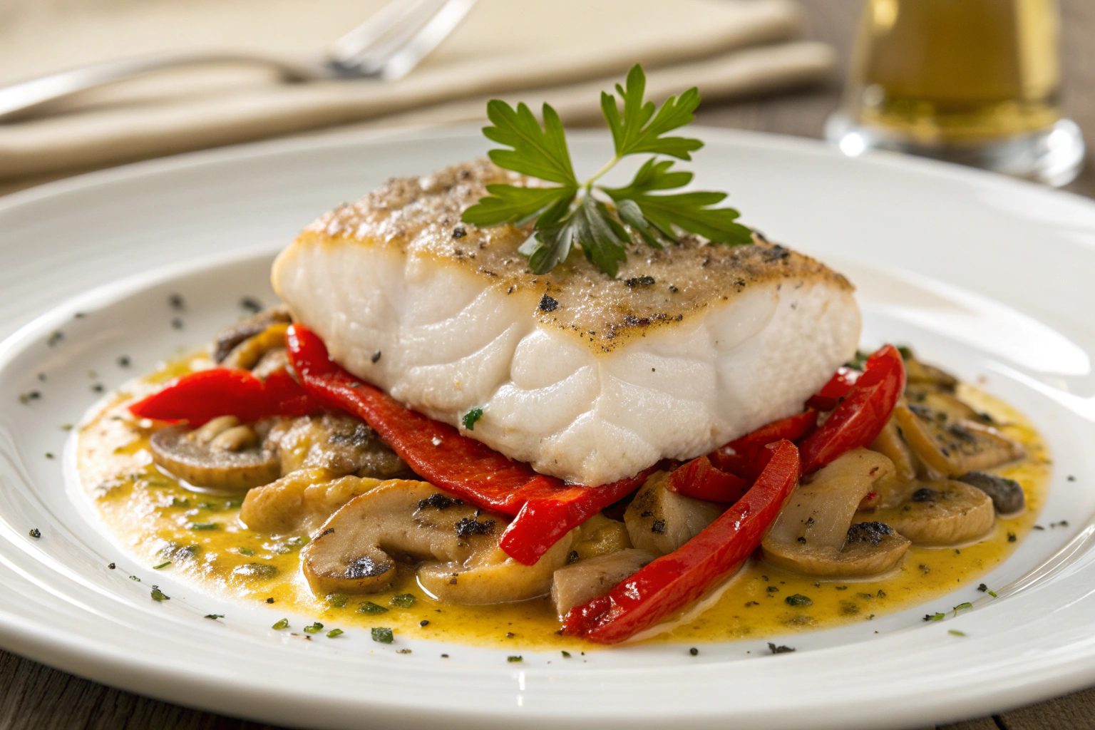 Cod with mushrooms and peppers in Thermomix