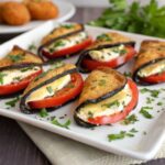 Eggplant slices stuffed with tomato and cream cheese in air fryer