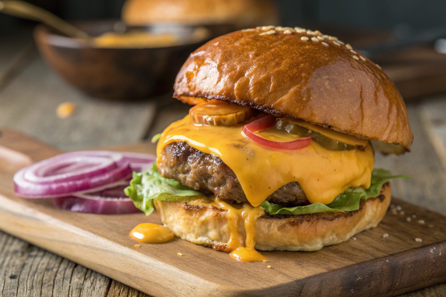 Air Fryer Melted Cheddar Cheeseburger