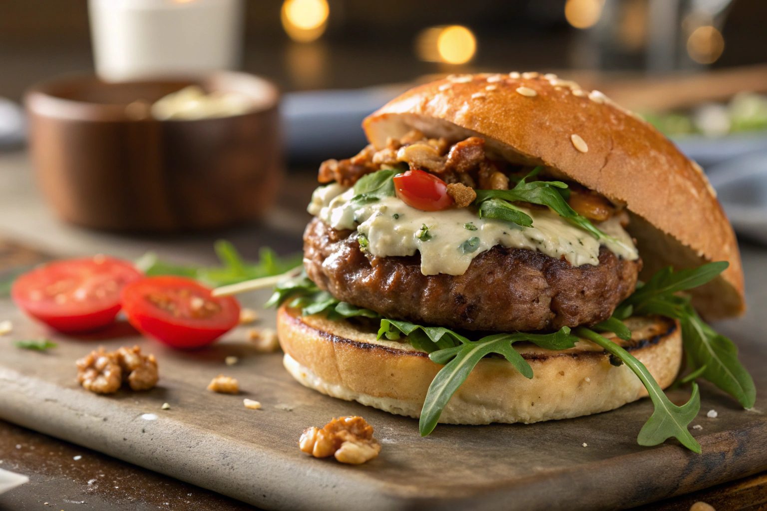 Beef Burger with Blue Cheese and Walnuts with thermomix