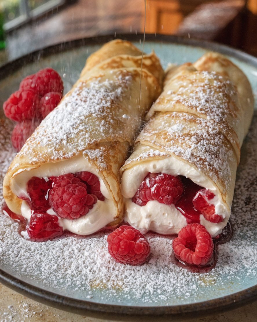 Crepes de frambuesa con crema de vainilla con thermomix