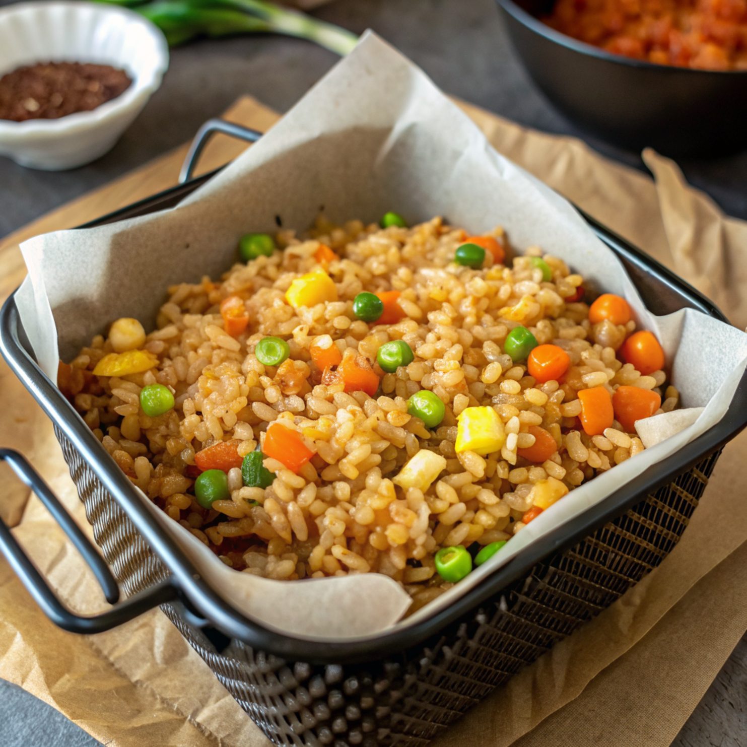 Fried Rice with Carrot and Peas in Air Fryer