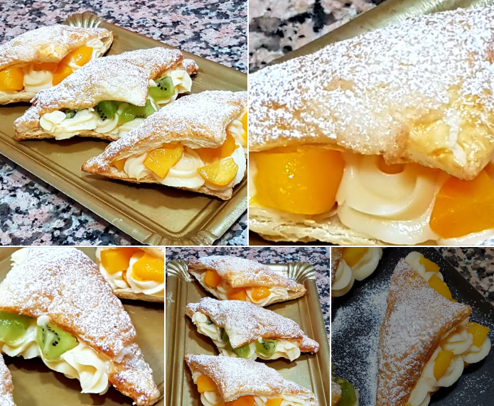 Sweet Puff Pastry Bites with Cream and Fruits with Thermomix