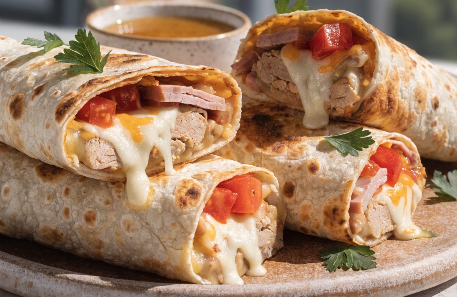 Chicken and Ham Wraps with Cheese Volcano in Air Fryer