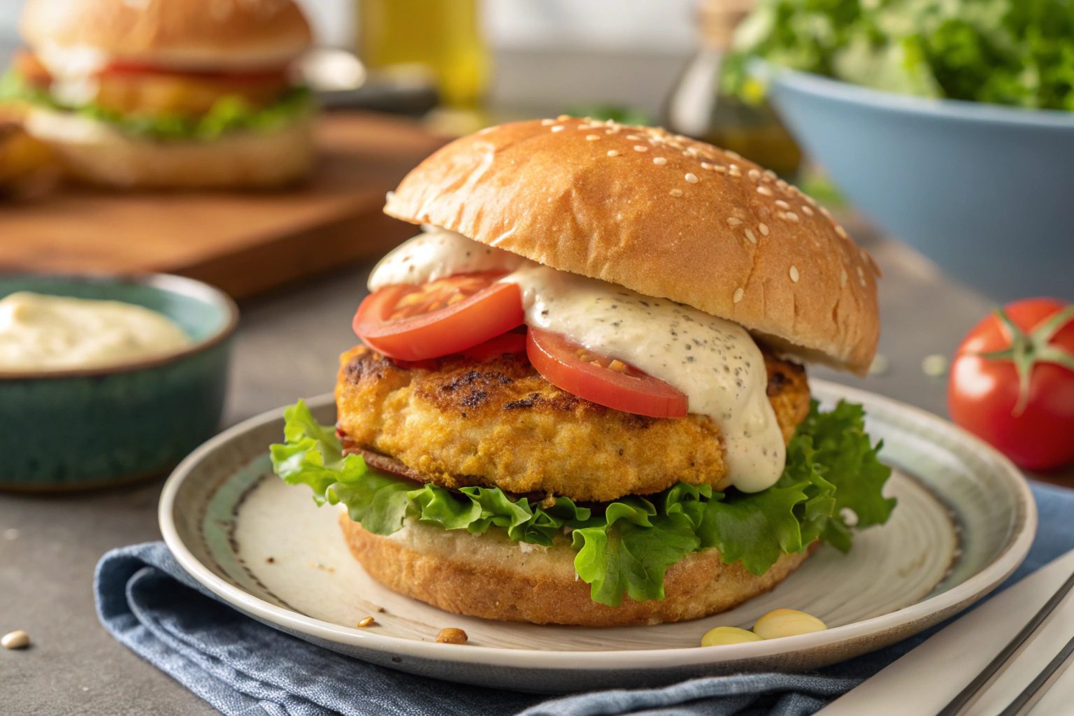 Curry Chicken Burger with Homemade Mayonnaise with thermomix