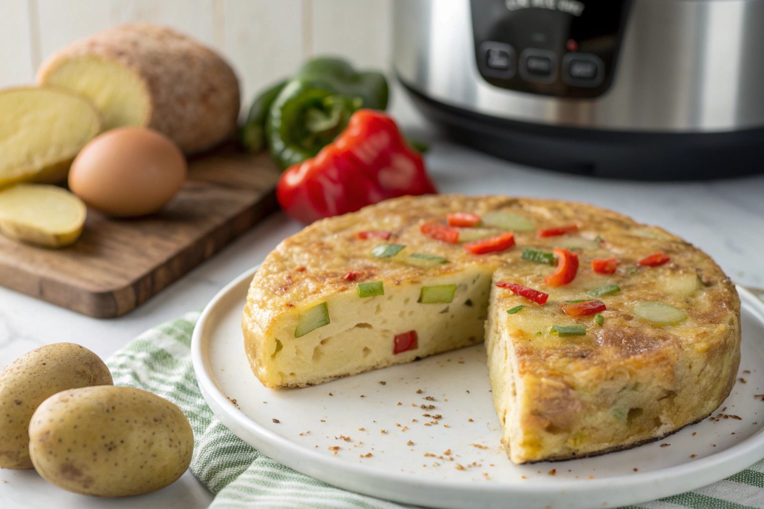Potato omelette with onion and peppers in air fryer