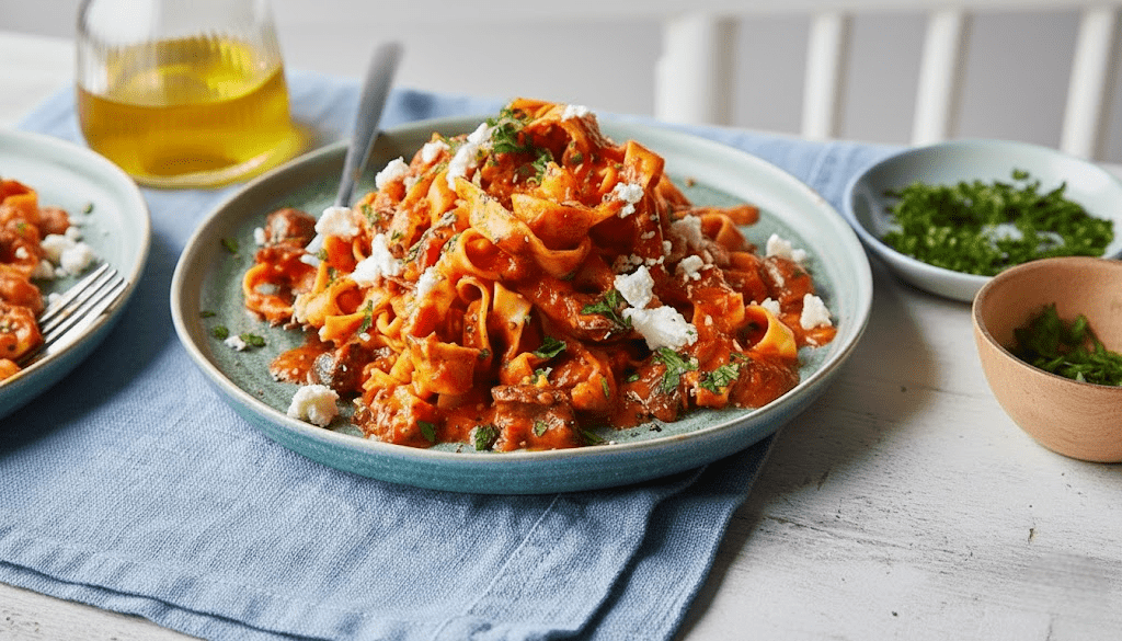Pasta Mediterránea con Feta y Pimientos con freidora de aire