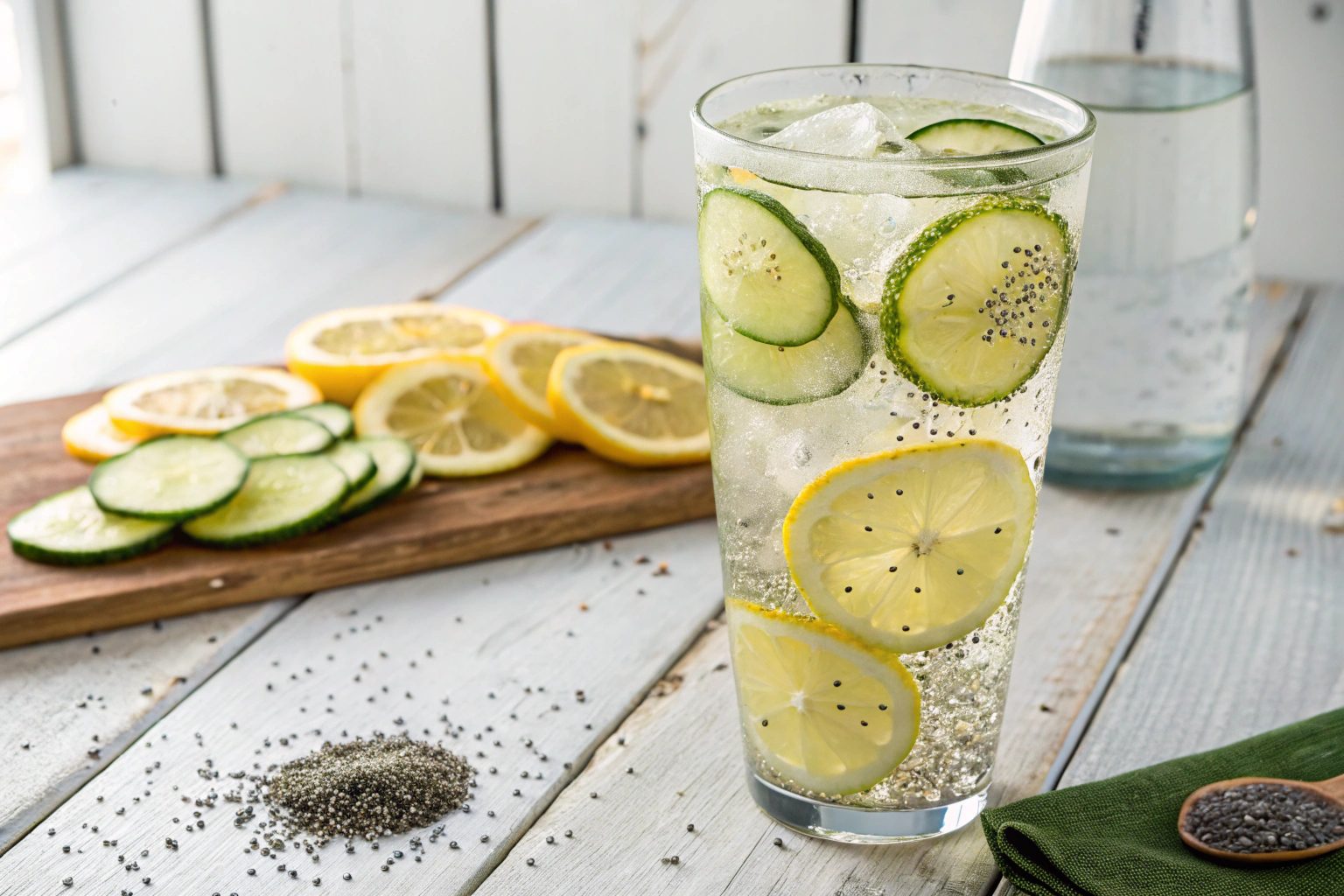 Anti-inflammatory lemonade with cucumber, chia and ginger in Thermomix