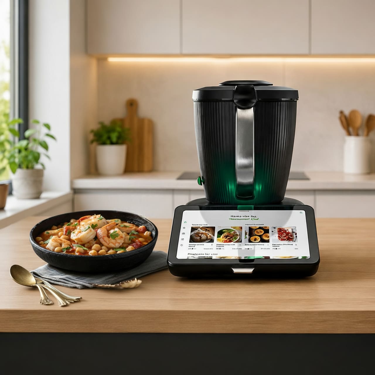 Chickpea stew with cuttlefish and prawns in Thermomix