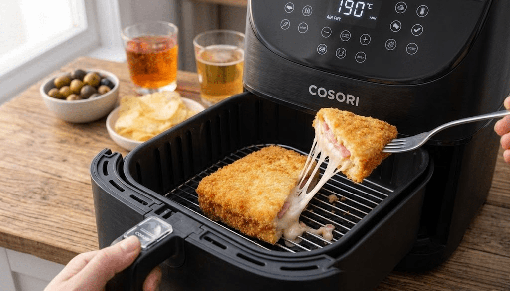 Fried mozzarella sandwich with ham in Airfryer