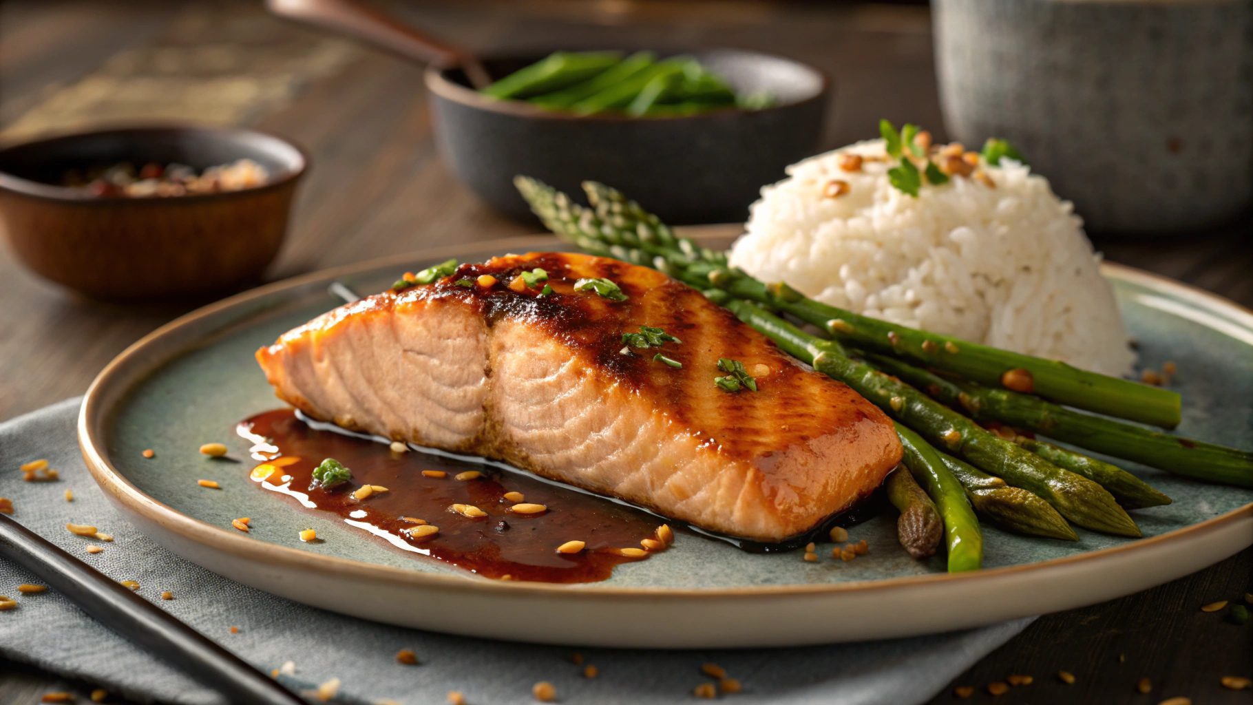 Steamed salmon with sweet soy and ginger glaze with Thermomix