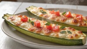 Zucchini stuffed with tomato and mozzarella in Airfryer