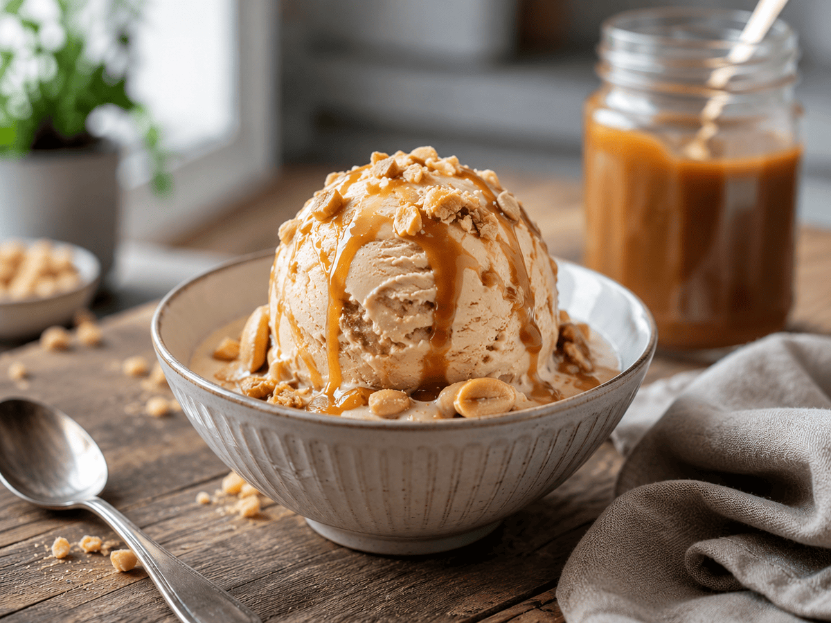 Helado de cacahuete con caramelo salado en Thermomix