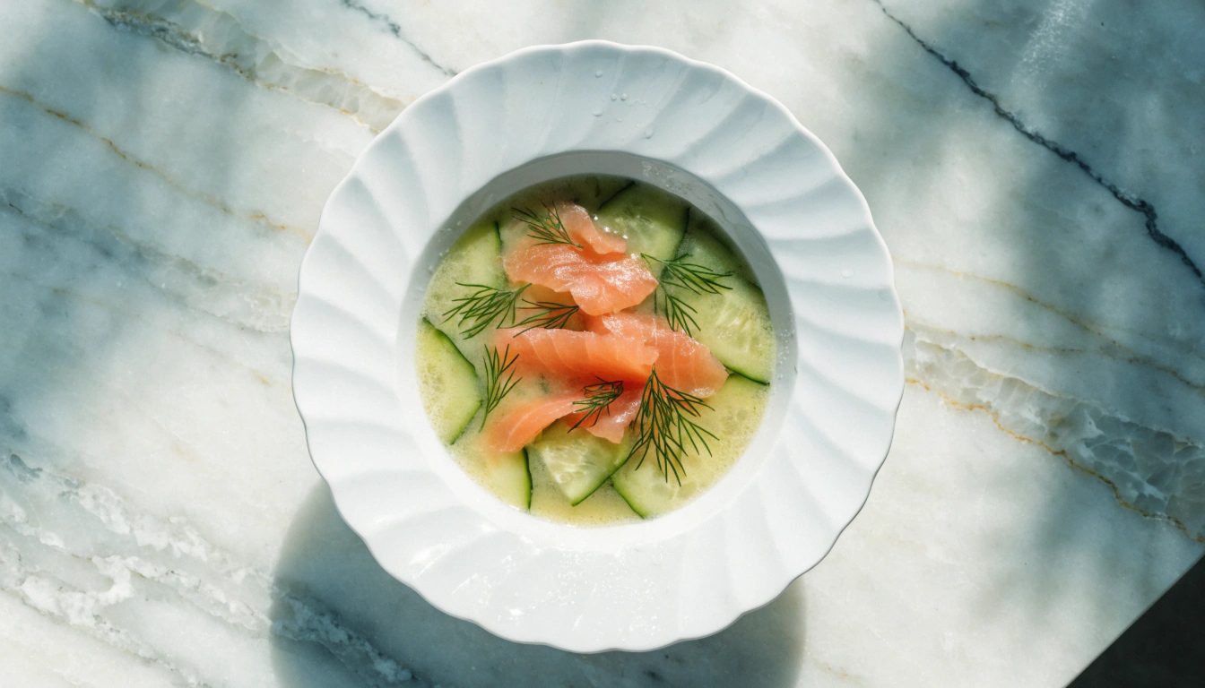 Cold cucumber soup with salmon in Thermomix